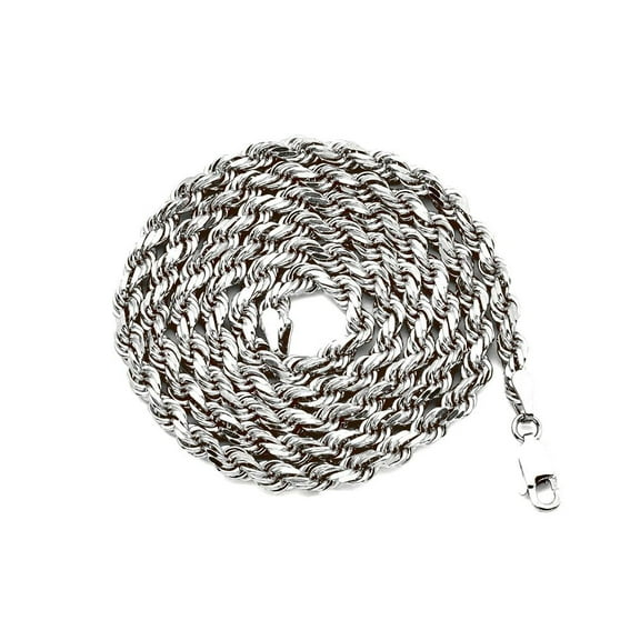 10K White Gold 4mm Solid Diamond Cut Rope Chain Necklace with Lobster Lock (20")