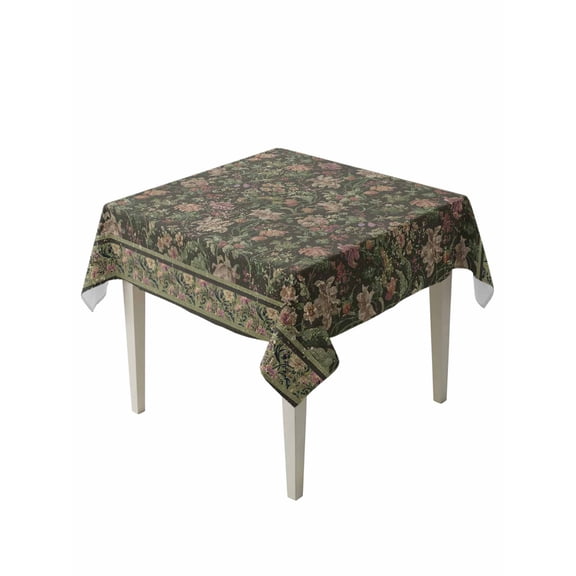 Sage Green Floral Suqare Tablecloth - 54 x 54 Inch, Ethnic Tribe Abstract Art Flowers Waterproof & StainResistant Tablecloth, Washable Oil-proof Table Cover for Dining/Party/Wedding/Camping/Buffet