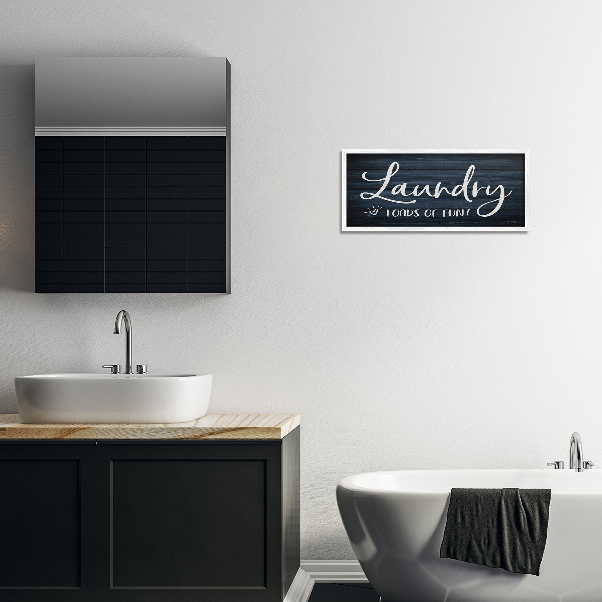 Stupell Industries Loads of Fun Laundry Typography Painting White Framed Art Print Wall Art, 24 x 10