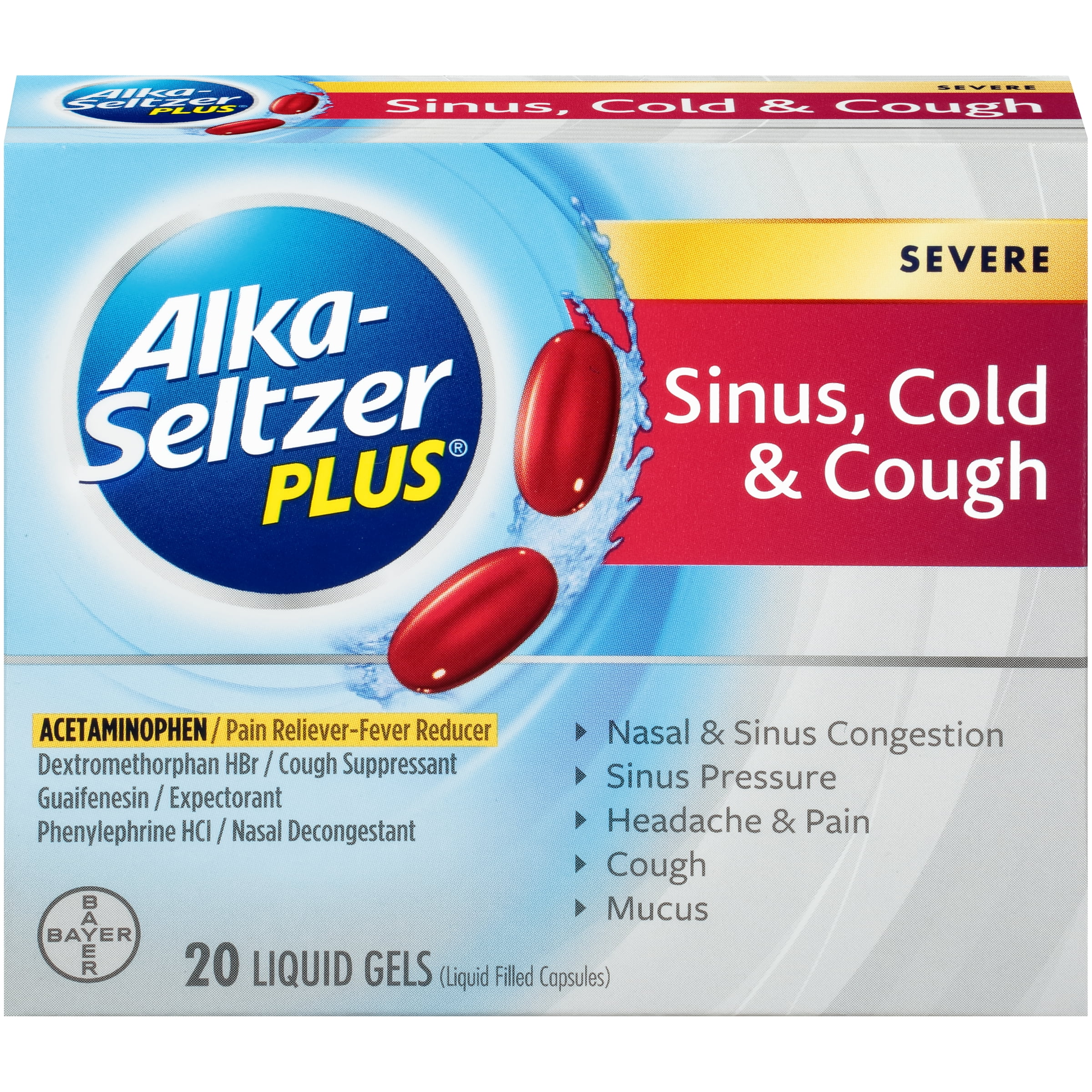 Photo 1 of Alka-Seltzer Plus Severe Sinus, Cold & Cough, Liquid Gel, 20ct