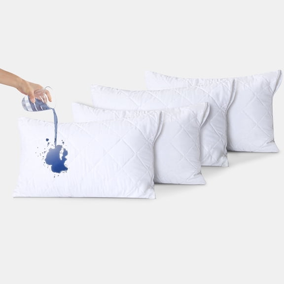 Quilted Waterproof Pillow Protectors, Zippered Pillowcases, Breathable Protective Pillow Encasement Covers (4, Queen (20" x 28"))