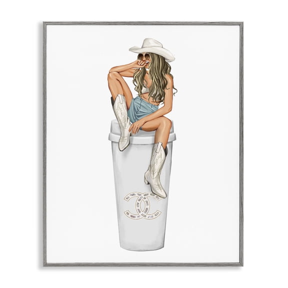 Stupell Industries Southwestern Country Cowgirl Trendy Glam Coffee Gray Framed Giclee Art, 11 x 14, by Ziwei Li