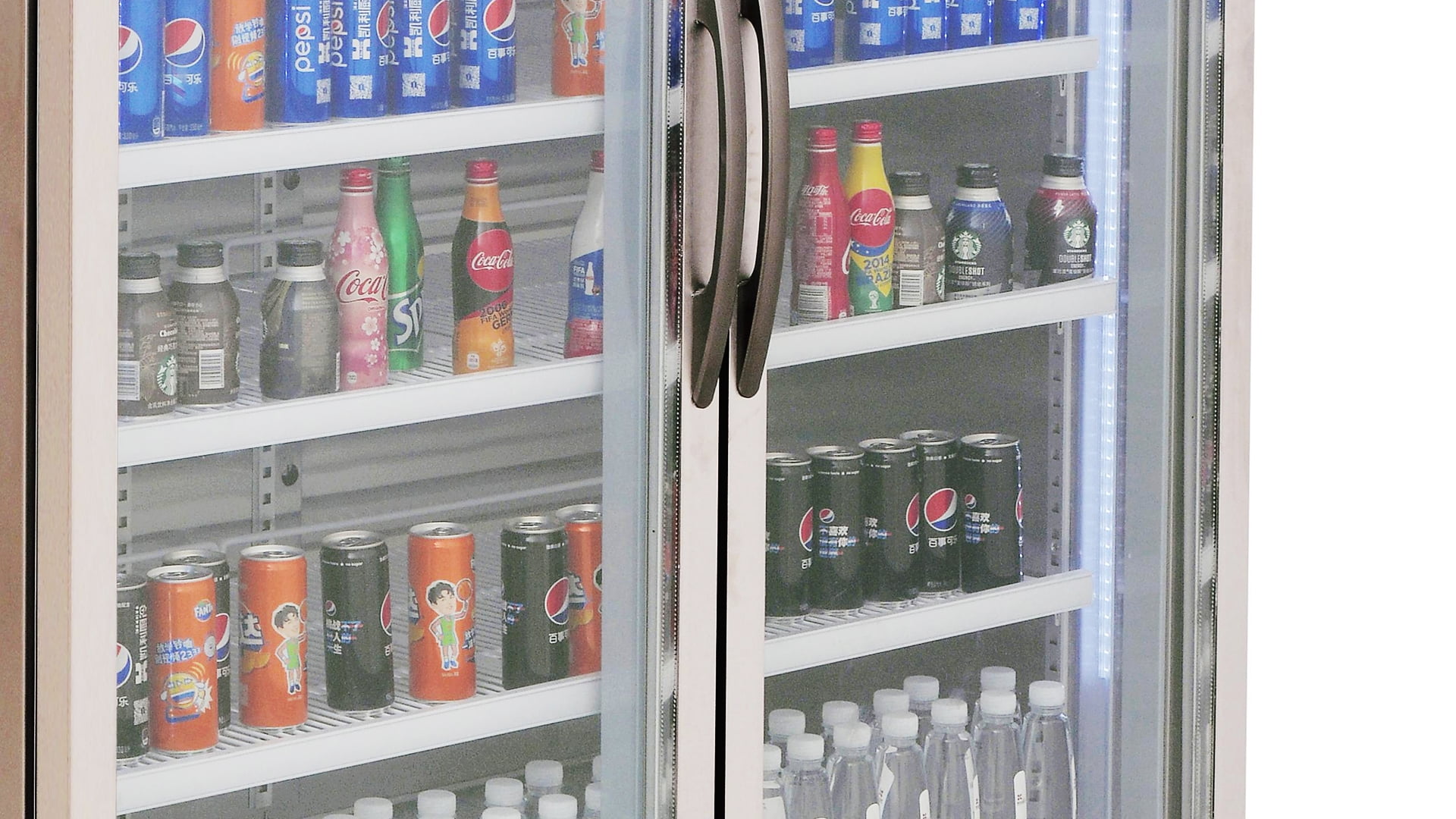 54" W Commercial Display Refrigerator 2 Glass Door Merchandiser 43 Cu.Ft.Stainless Steel Reach-in Glass Door Upright Fan Cooling Refrigerator