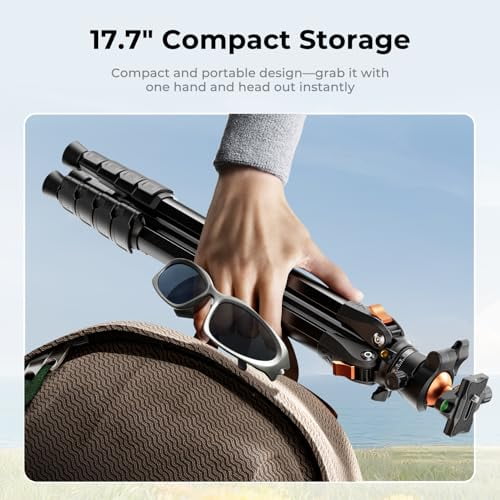 K&F CONCEPT 73" Aluminum Compact Camera Tripod, Portable Travel Tripod Compatible with iPhone, 22 lbs Capacity Arca Swiss Ball Head for DSLR Mirrorless, Laser Level, Hunting