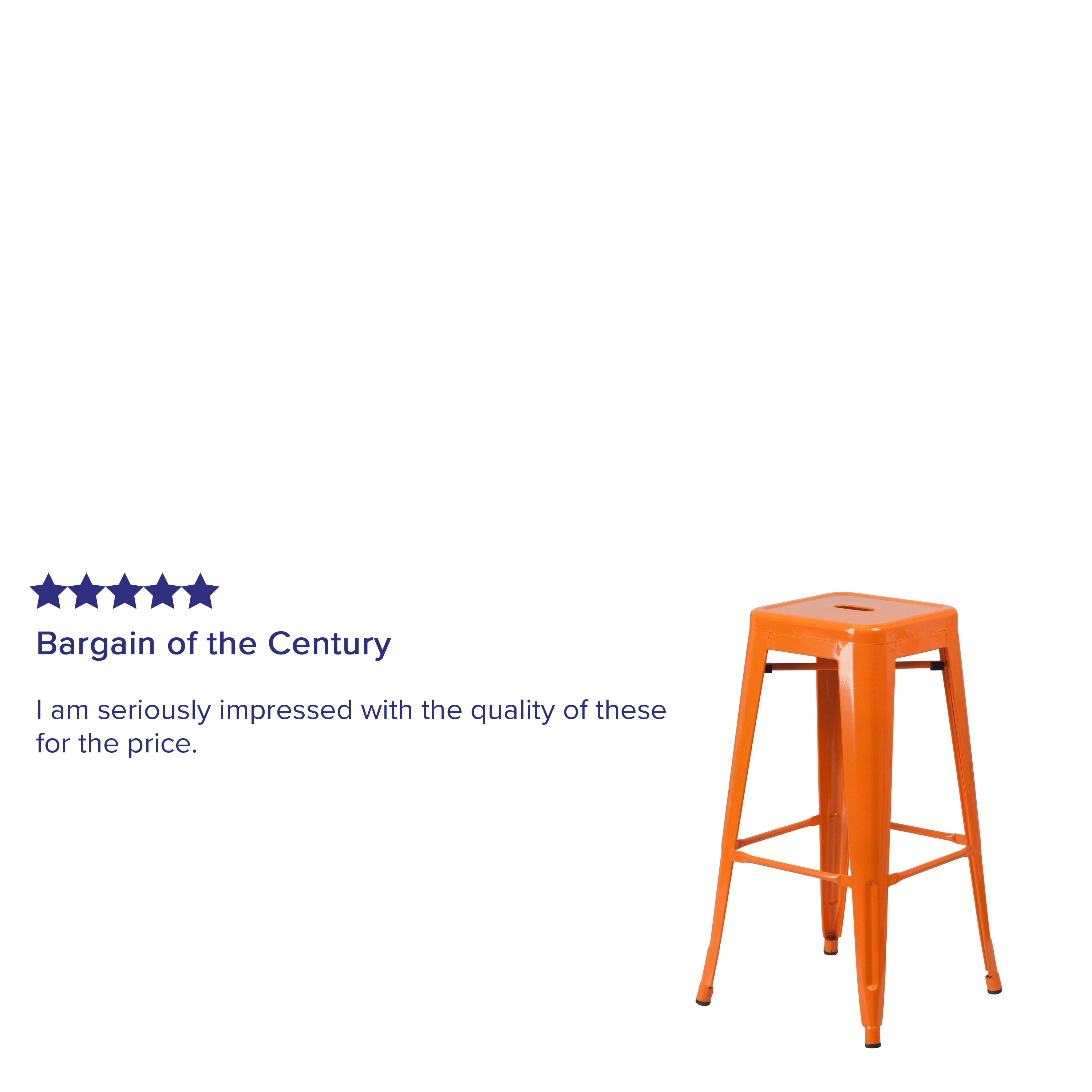 Flash Furniture Kai Commercial Grade 30" High Backless Orange Metal Indoor-Outdoor Barstool with Square Seat - image 5 of 12