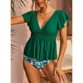 thumbnail image 4 of Charmo Womens V Neck Tankini Swimsuit Ruffled Shoulder Floral Two Piece Swimsuits, 4 of 6