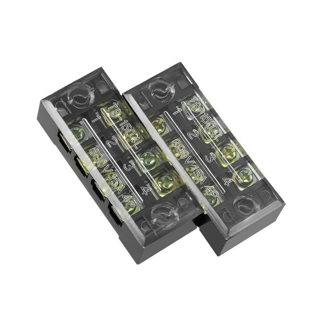 Unique Bargains 2 Pcs 4 Positions Dual Rows 600V 15A Wire Barrier Block Terminal Strip TB-1504L