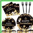 Elegant Celebration Set 96 Pcs Gold and Black Disposable Paper Plates