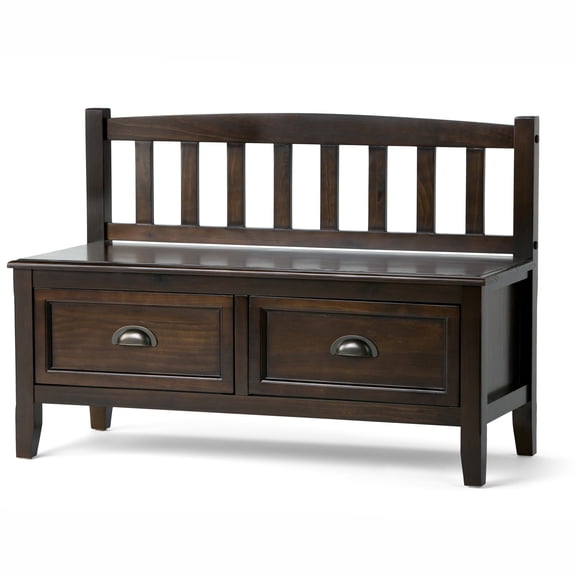 Simpli Home Burlington SOLID WOOD 42 inch Wide Transitional Entryway Storage Bench with Drawers in Mahogany Brown