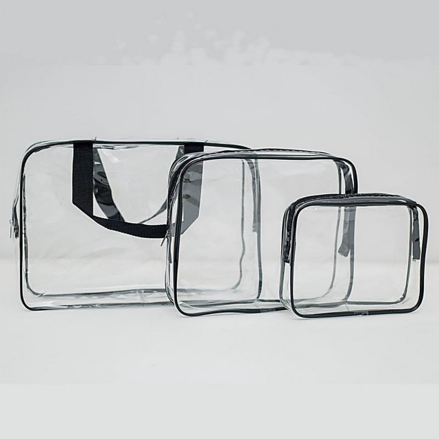 Bolsa de maquillaje transparente, bolsa impermeable, bolsa de cosméticos de viaje para mujeres, bolsa compatible con la aerolínea del aeropuerto, paquete de 3