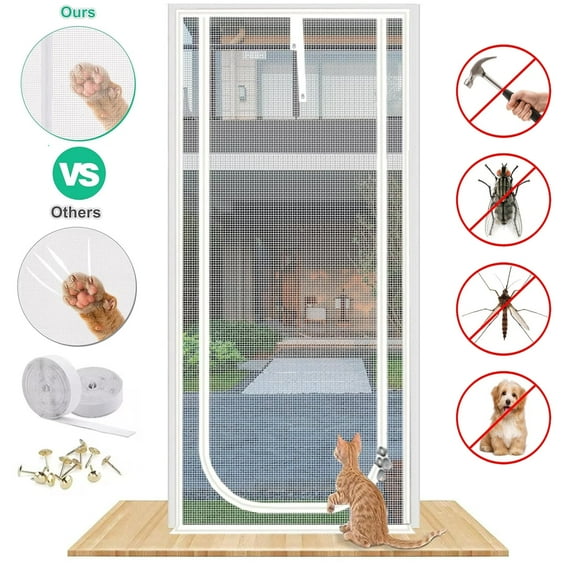 Spalivivre Reinforced Cat Screen Door, Heavy Duty Pets Proof Screen Door with Bilateral Zipper, Prevent Dogs Cats Running Out from Home, Bedroom, Living Room, Kitchen Patio