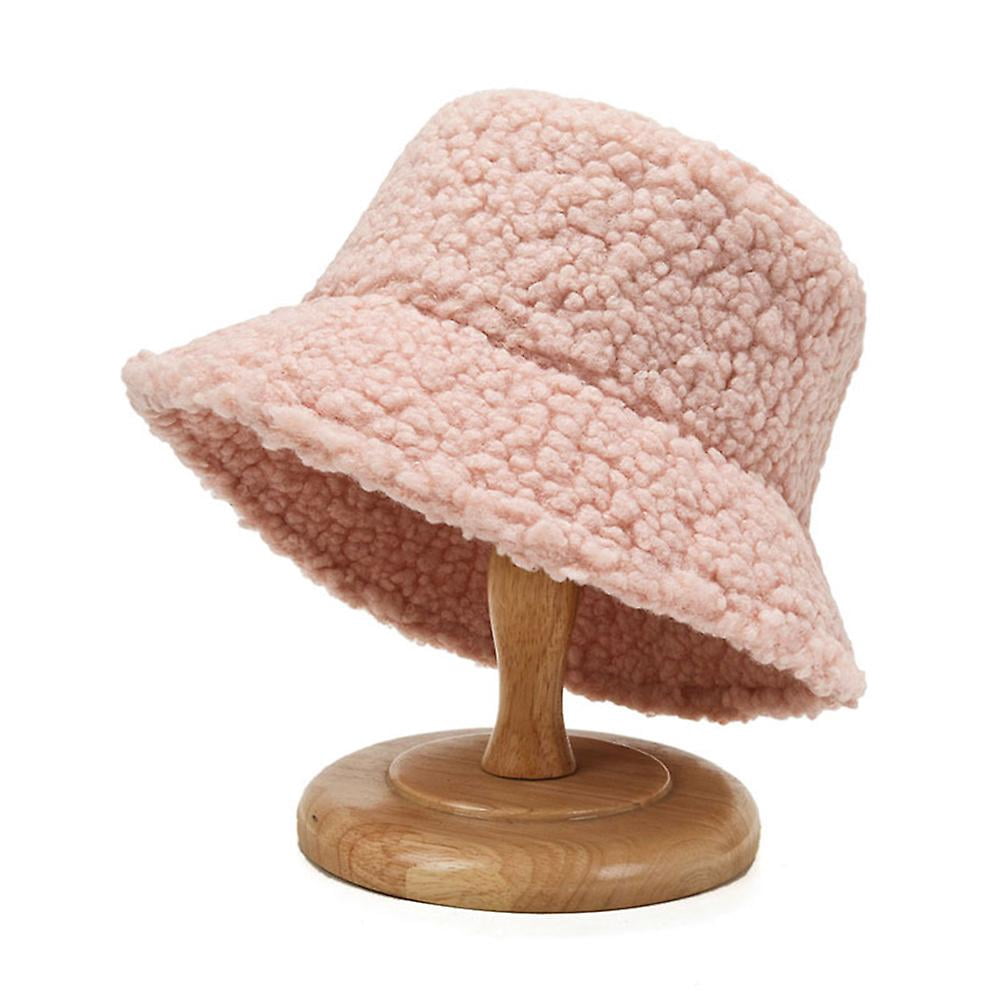 Women Solid Fluffy Teddy Bear Bucket Hat Winter Warm Fisherman Cap