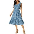 thumbnail image 4 of Vestido de verano bohemio para mujer Inspire Chic, con escote en V, estampado floral, midi en capas, casual, azul S, 4 of 6