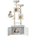 thumbnail image 1 of Recinto de caja de arena oculta con árbol grande para gatos de 75 pulgadas, moderno 2 en 1, torre de varios niveles, mueble de baño con hamaca, postes rascadores de sisal y percha de felpa., 1 of 7