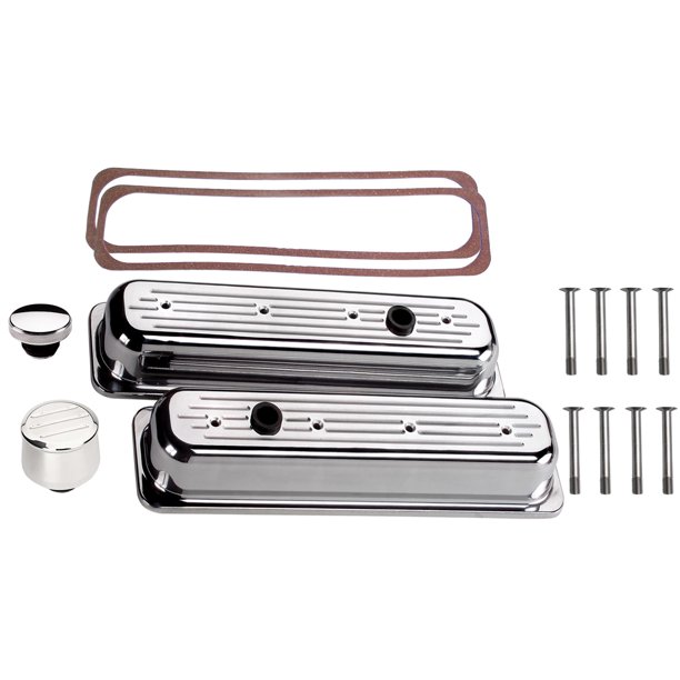 BILLET SPECIALTIES SMALL BLOCK CHEVY CENTER BOLT SHORT POLISHED ALUMINUM VALVE COVER SET W/ BALL
