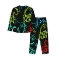 thumbnail image 2 of Kll Play Game Start Print Women'S Long Sleeve Pajamas With Pants Sleepwear Loungewear 2 Set-Xx-Large, 2 of 9