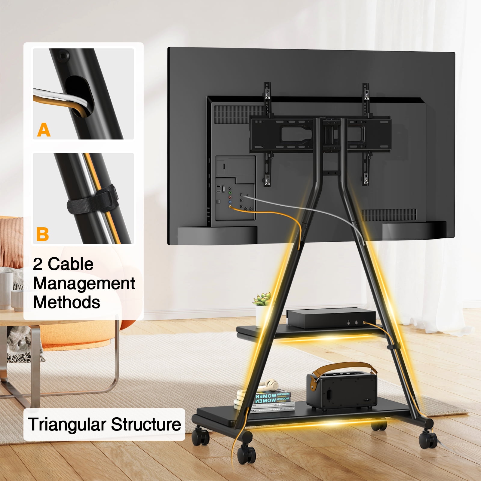 TAVR Furniture Universal Mobile TV Cart up to 80 inch TV, Rolling TV Stand on Wheels with Mount with Storage Shelf