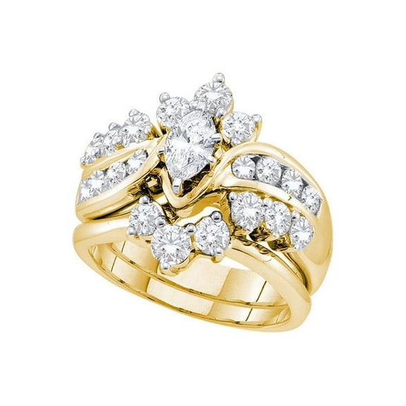 14kt Yellow Gold Marquise Diamond Bridal Wedding Ring Band Set 2 Cttw