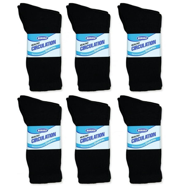 6 pares de calcetines diabéticos de algodón para hombre, sin costuras, negros, holgados, tallas 10-13