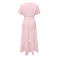 thumbnail image 4 of Robes pour Femmes 2025 Été Manches Courtes Robe Maxi Décontractée Col en V Œillet Volantée Évasée Longue, 4 of 5