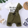 thumbnail image 2 of Baby Boys Clothes Baby Boys 2PCS Outfits 18-24 Months Boys Letter Print Short Sleeve Round Neckline Top Ripped Shorts Set Army Green, 2 of 7