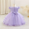 thumbnail image 5 of SERTG Little Girls' Party Dress Sheer Paneled Skirt with Back Zipper Short Sleeve Round Neck Princesse Outfit for 6 Months-4 Years(Purple,2 Years), 5 of 6