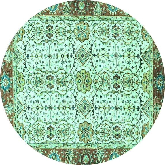 Ahgly Company Indoor Round Oriental Turquoise Blue Traditional Area Rugs, 7' Round