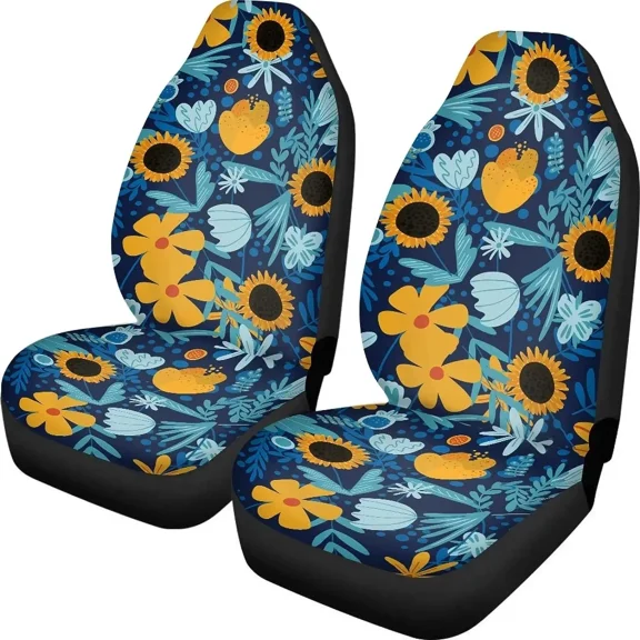 Sunflower Print Car Seat Cover Breathable Car Accessories Custom Set of 2 Car Seat Covers for Women Universal Fit Most Cars SUV