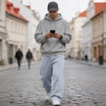 thumbnail image 7 of Havenx Sweatpants for Men Straight Wide Leg Drawstring Sweat Pants with Pockets Elastic Waist Open Bottom Sweatpant Athletic Comfy Y2k Fall Winter Loose Fit Trousers,Light Gray 3XL, 7 of 7