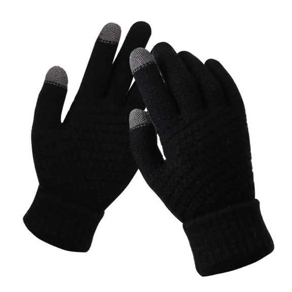 ZOELNIC Women Men Gloves, Winter Solid Touch Screen Full Finger Woolen Warm Knitted Gloves Unisex Outdoor Black
