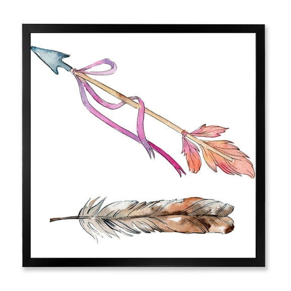 Designart 'Pink Bird Feather From Wing on Arrow' Bohemian & Eclectic Framed Art Print