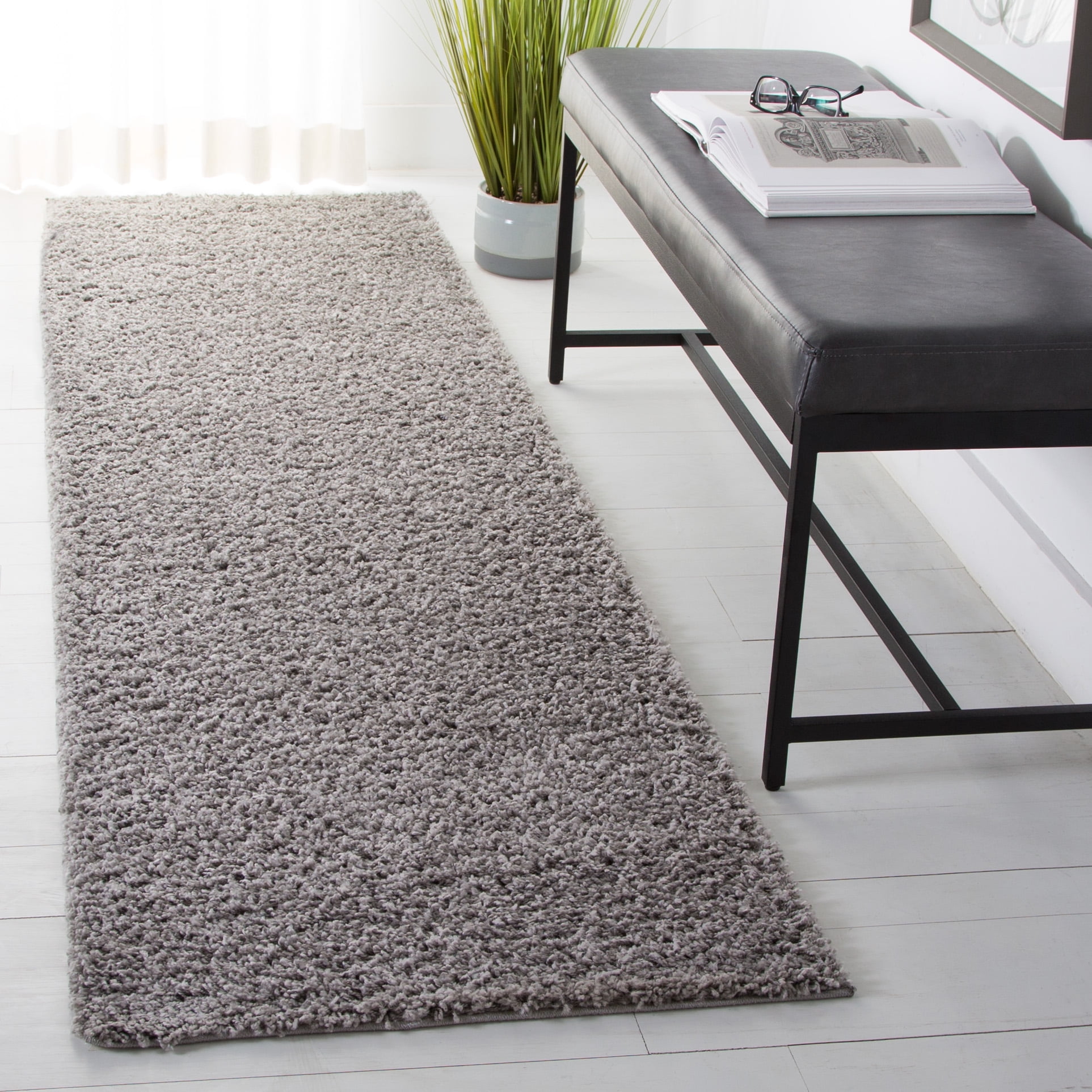 SAFAVIEH Primo Mason Solid Shag Runner Rug, Light Grey, 2'2" x 12'