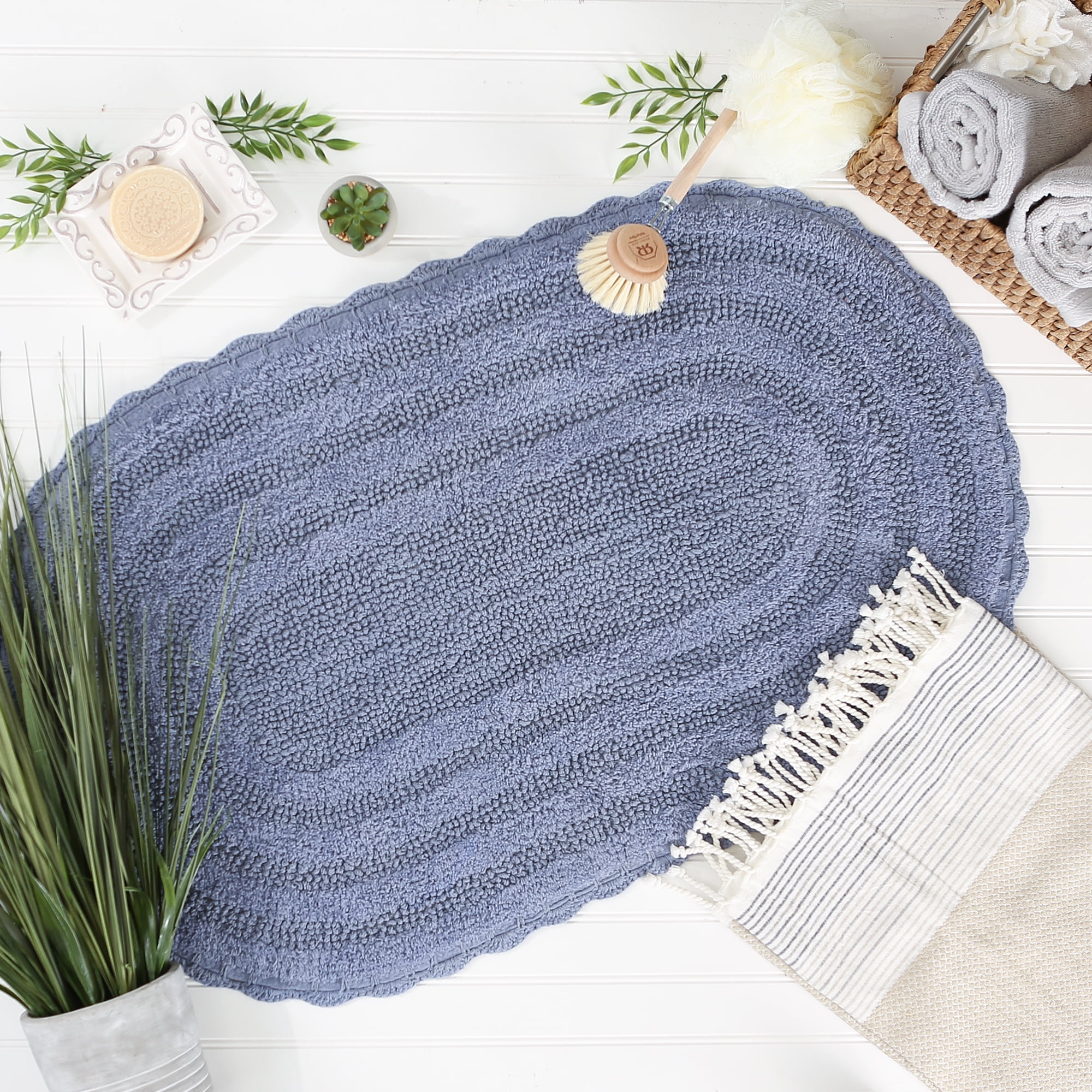 Stonewash Blue Large Oval Crochet Bath Mat