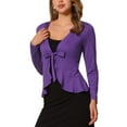 thumbnail image 4 of INSPIRE CHIC Women's Tie Front Long Sleeve Ruffled Hem Open Front Knit Cardigan M Deep Purple, 4 of 6