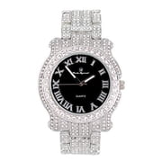 Charles Raymond Blinged Out Silver Round Luxury Mens Hip Hop Wristwatch w/Iced Out Bracelet - L0504RNB ZZ SLV Black Panther