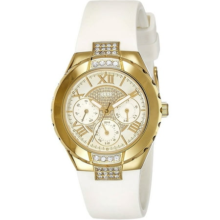 Guess Women's Watch in Gold Tone with White Silicone Strap W0327L1