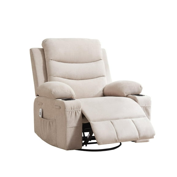 Recliner Chair Nursery, Oversized Manual Reclining Rocking Chair, 360 Swivel Glider with Cup Holder, Massage and Heat Recliner, Indoor Small Single Sofa Chairs for Adults RV Bedroom, Beige/Grey/Brown