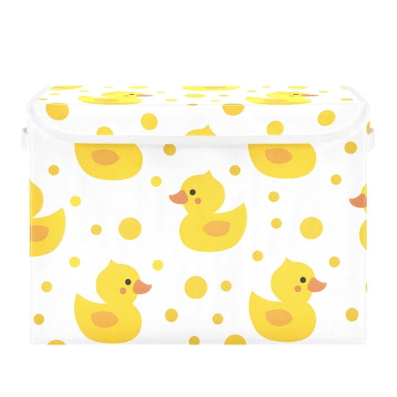 Cute Yellow Ducks Dots Cartoon Foldable Storage Bin with Lid and Handle Collapsible Storage Box 16.5 x 12.6 x 11.8 inches