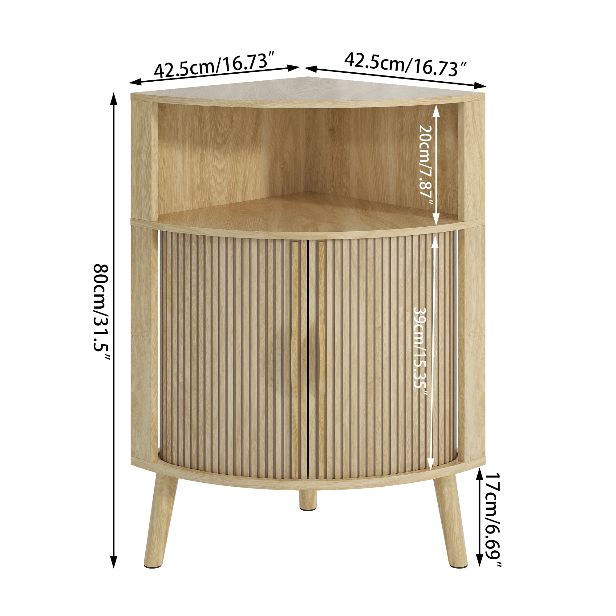 Bathroom Floor Corner Cabinet with Doors, Freestanding Narrow Storage Cabinets for Living Room, Kitchen, Wood Color