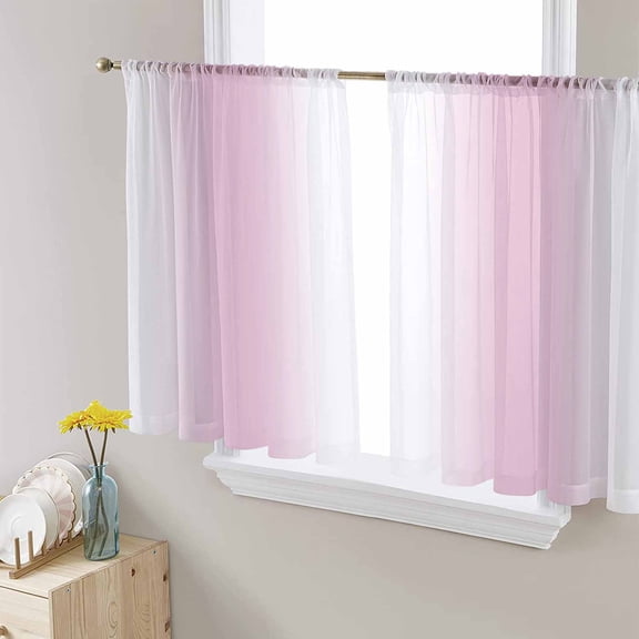 Pink White Ombre Sheer Curtains 54 Inch Length 2 Panels Set for Living Room/Bedroom, Modern Abstract Art Farmhouse Gradient Curtain Sheers Drapes Rod Pocket Curtains Window Treatment Set 52''x54''x2