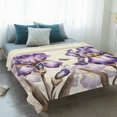 thumbnail image 4 of Purple Iris Blanket Soft Cozy Warm Throw Blanket for Couch, Plush Fuzzy Flannel Fleece Blankets for Sofa, Spring Vintage Butterfly Leaves Flowers Beige Bed Blankets Lightweight Gifts for Men, 50"x60", 4 of 9