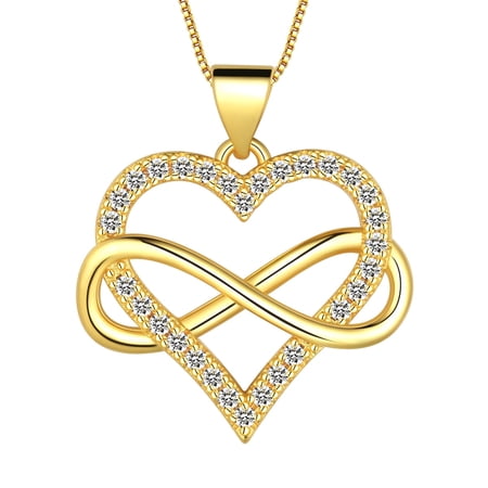 Jewmon Infinity Love Heart Necklace for Women 18K Gold Plated Adjustable Chain Necklace Graduation Birthday Christmas Jewelry Gifts Ideas for Her Mom Wife Girlfriend