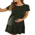 thumbnail image 4 of EIMELI Robe de Grossesse Femme Couleur Unie Manches Courtes Col Rond Double Couche Allaitement Robe de Nuit Maternité, 4 of 5