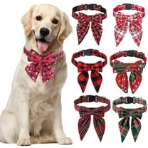 Christmas Dog Collar with Bow, Adjustable Cotton Red Plaid Bowtie Dog Christmas Collars for Small Medium Large Dogs Pets