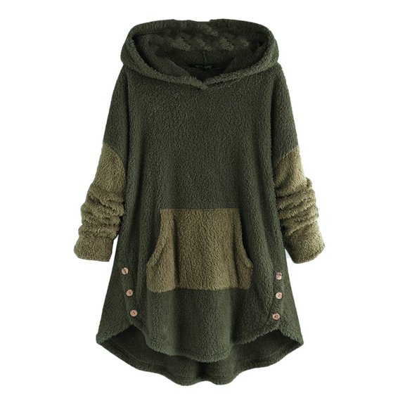 Leadmall Hooded Sweatshirts Cute Hoodies for Women Fleece Winter Asymmetrical Button Hem Plus Size Hoodie Tops Sweater Blouse Pullover Hoodies for Women S39021