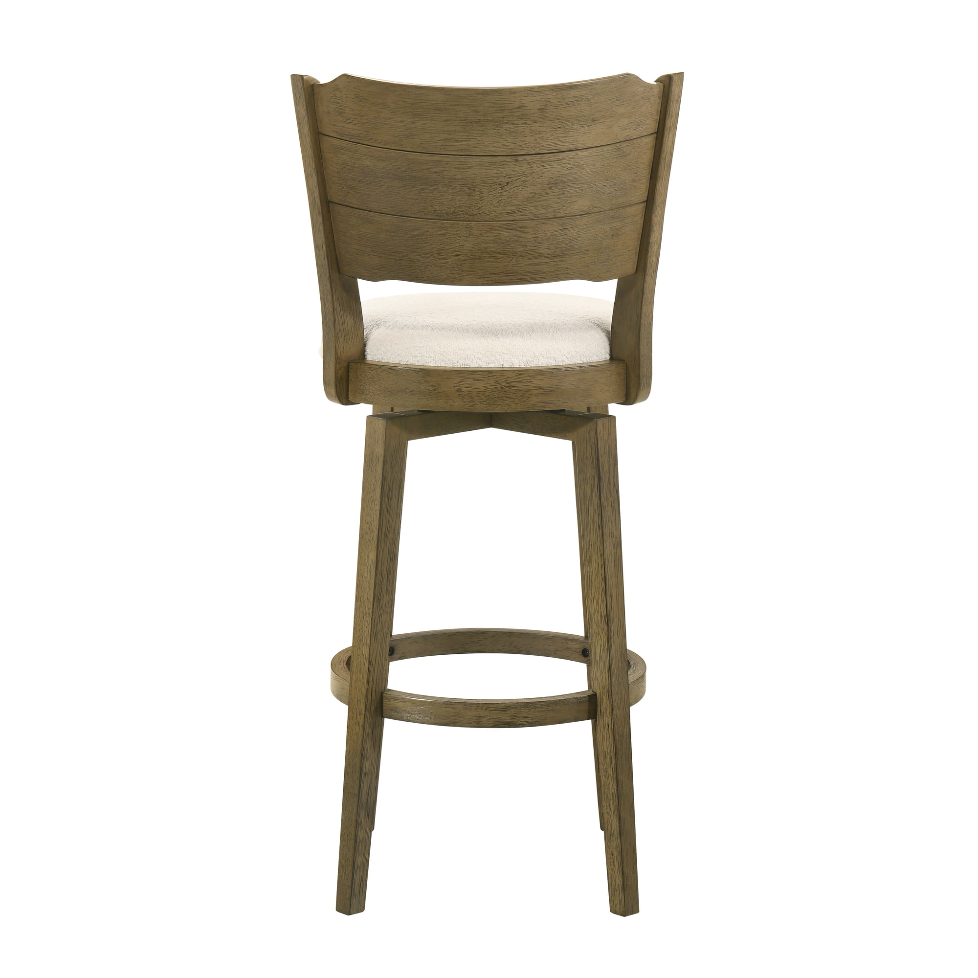 Winsley Coastal Modern Swivel Wood Bar Height Kitchen Bar Stool in Putty Brown Finish with White Boucle Fabric Upholstered Seat - Set of 4