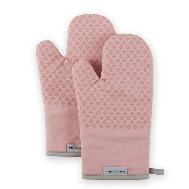 Juego de guantes de cocina KitchenAid de algodón rosa secado con asteroides