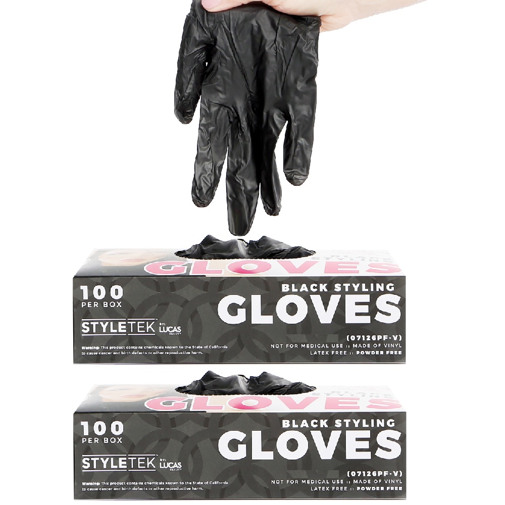 STYLETEK Powder/Latex Free Vinyl Black Medium Gloves HC07126PFV (2