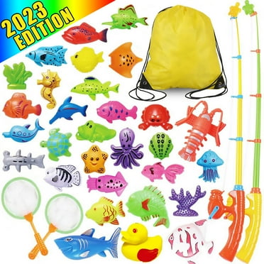 40 PCS Magnetic Fishing Toys Game Set for Kids Water Table Bathtub kiddie Pool Party with Pole Rod Net, Plastic Floating Fish - Toddler Learning all Size Color Ocean Sea Animals age 4  Year Old