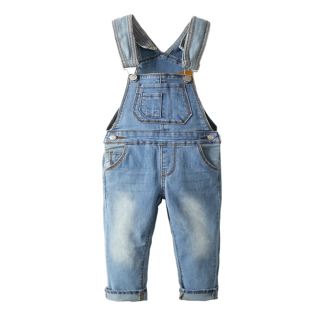 Overoles de Mezclilla Para Niñas, Cintura Elástica Interior, Lavado, Elástico,KIDSCOOL SPACE, Azul Claro, 12-18 meses